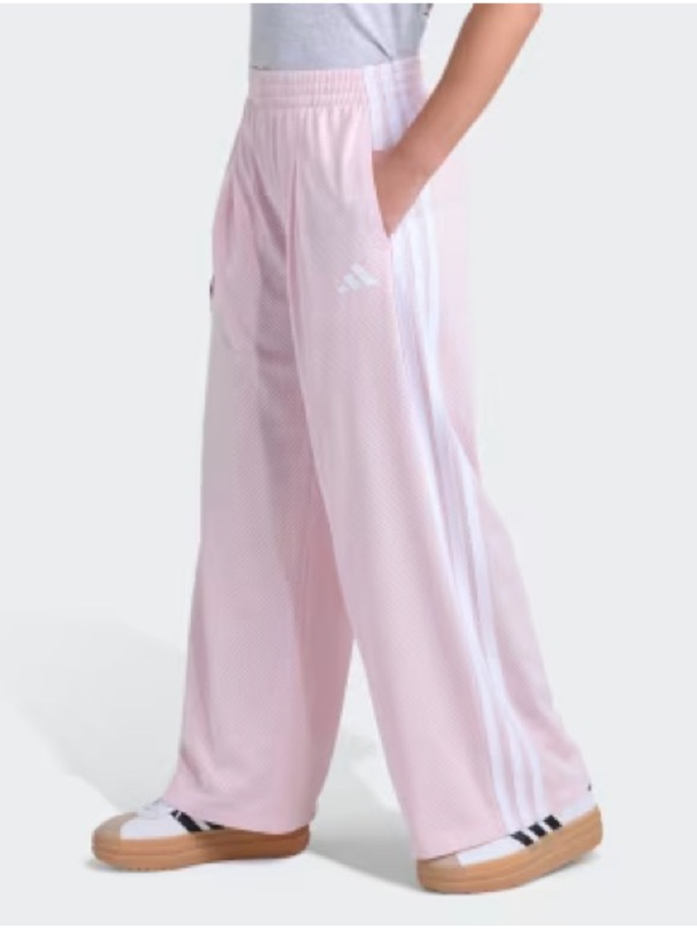 adidas baby pink track pants with white stripes!